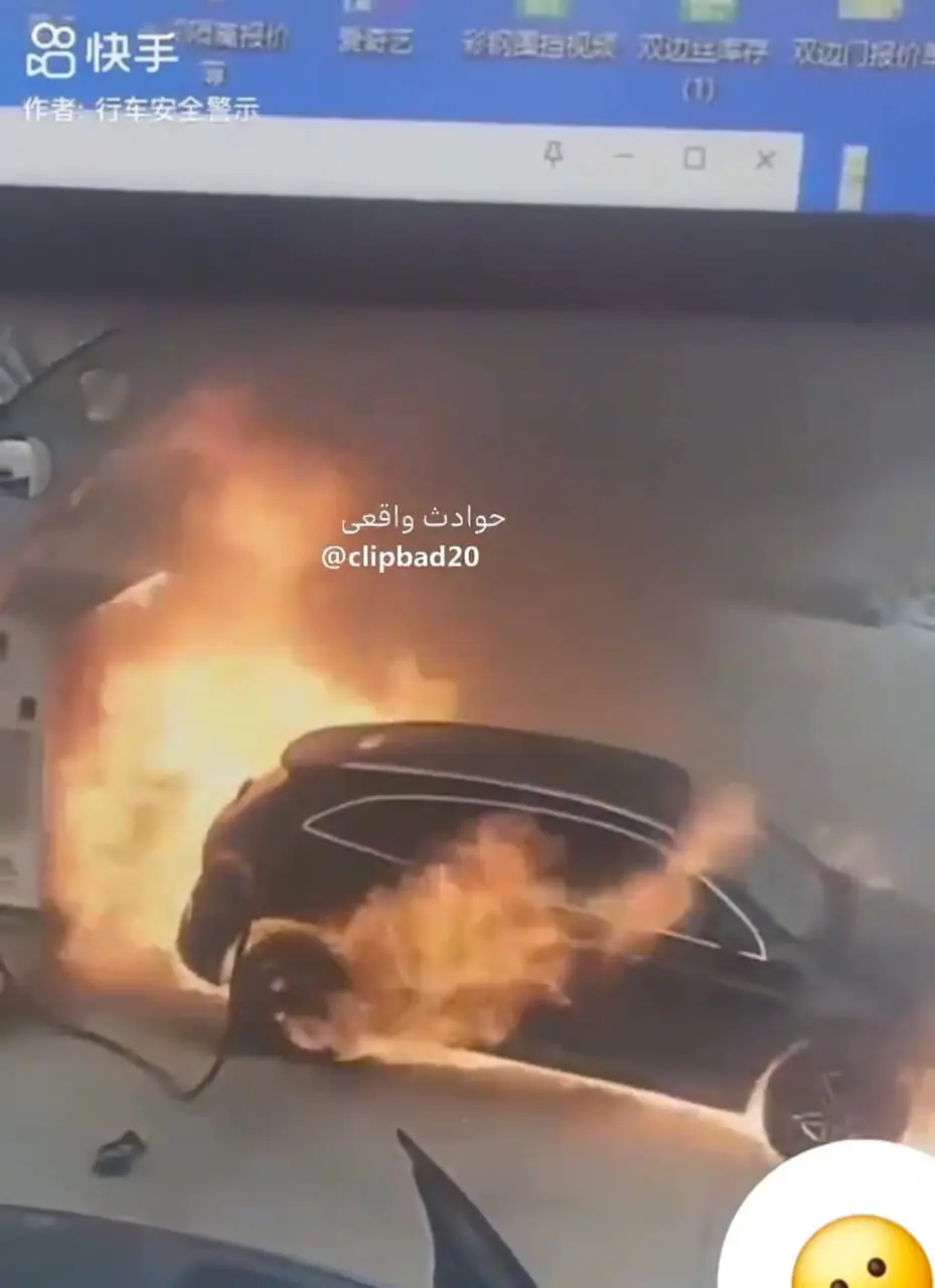 فیلم لحظه انفجار خودرو برقی در پارکینگ / دوربین مداربسته شکار کرد